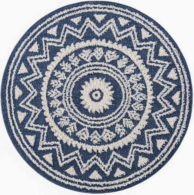 Blue 5' 3 x 5' 3 Boho Round Area Rug 100% Polyester With Cotton Backing Geometric Modern Boho Bohemian Decor Carpet for Living Rooms Office Dining Kitchen Unique Interior Design for Sale at Rug Engine