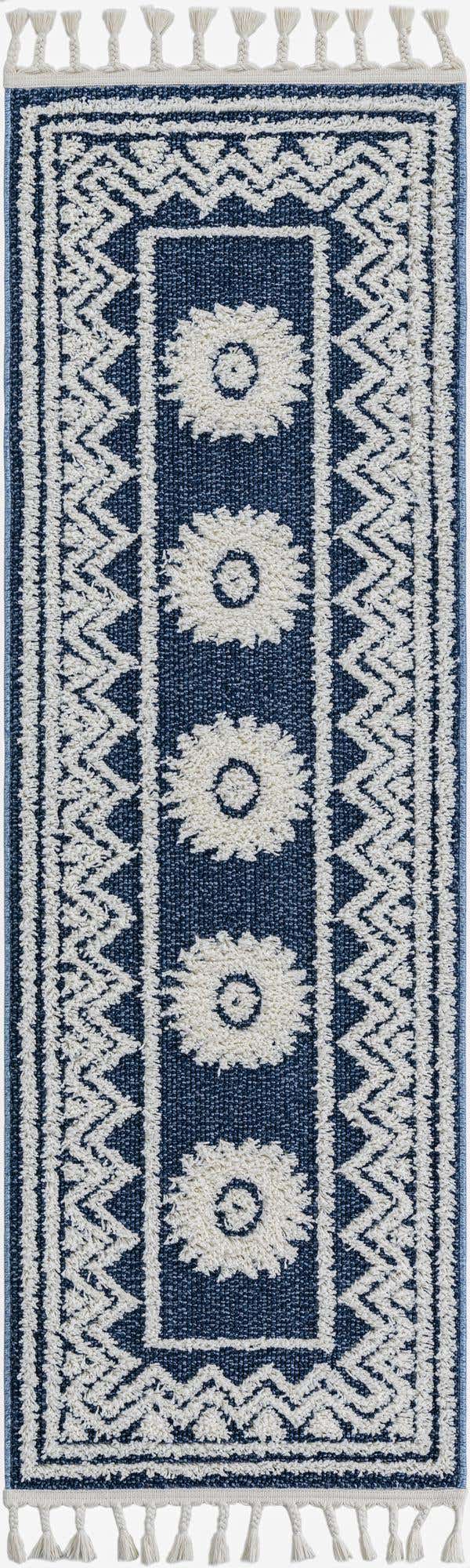 Blue 2' x 6' 1 Boho Runner Area Rug 100% Polyester With Cotton Backing Geometric Modern Boho Bohemian Decor Carpet for Living Rooms Office Dining Kitchen Unique Interior Design for Sale at Rug Engine