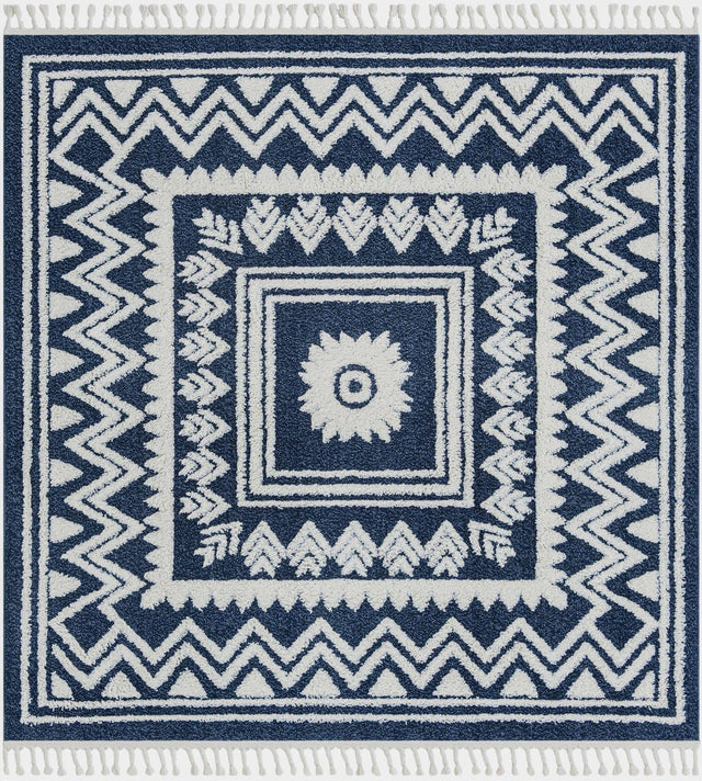 Blue 7' 10 x 7' 10 Boho Square Area Rug 100% Polyester With Cotton Backing Geometric Modern Boho Bohemian Decor Carpet for Living Rooms Office Dining Kitchen Unique Interior Design for Sale at Rug Engine