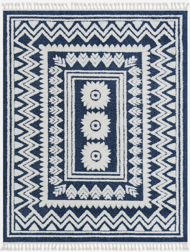 Blue 7' 10 x 10' Boho Rectangle Area Rug 100% Polyester With Cotton Backing Geometric Modern Boho Bohemian Decor Carpet for Living Rooms Office Dining Kitchen Unique Interior Design for Sale at Rug Engine