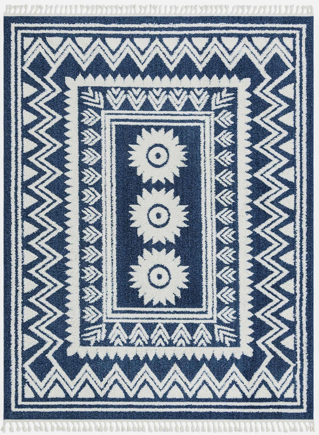 Blue 9' x 12' Boho Rectangle Area Rug 100% Polyester With Cotton Backing Geometric Modern Boho Bohemian Decor Carpet for Living Rooms Office Dining Kitchen Unique Interior Design for Sale at Rug Engine