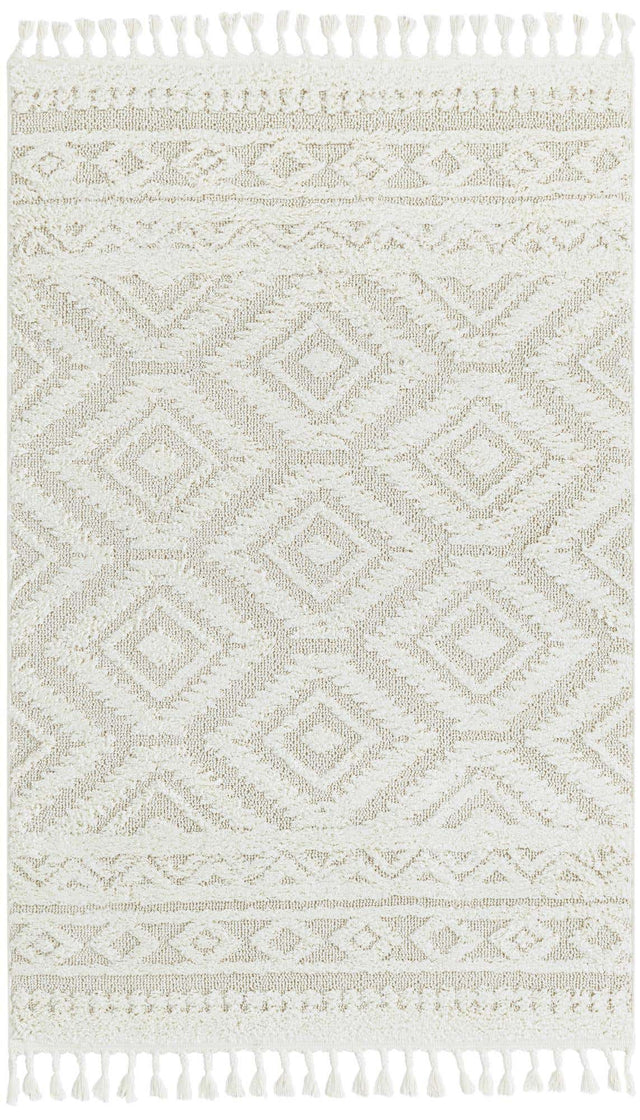 Ivory 4' 1 x 6' 1 Boho Rectangle Area Rug 100% Polyester With Cotton Backing Geometric Modern Boho Bohemian Decor Carpet for Living Rooms Office Dining Kitchen Unique Interior Design for Sale at Rug Engine