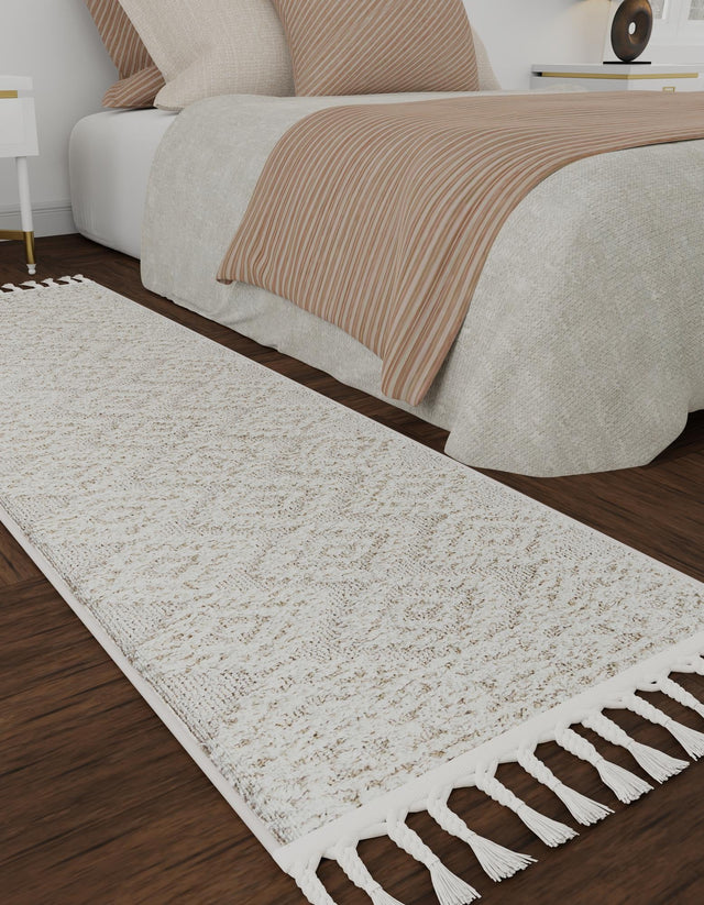 Ivory 2' x 6' 1 Boho Runner Area Rug 100% Polyester With Cotton Backing Geometric Modern Boho Bohemian Decor Carpet for Living Rooms Office Dining Kitchen Unique Interior Design for Sale at Rug Engine