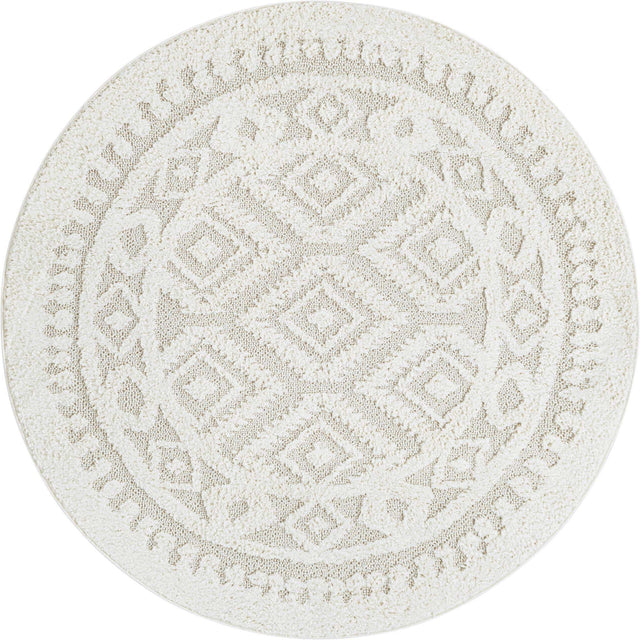 Ivory 7' 10 x 7' 10 Boho Round Area Rug 100% Polyester With Cotton Backing Geometric Modern Boho Bohemian Decor Carpet for Living Rooms Office Dining Kitchen Unique Interior Design for Sale at Rug Engine
