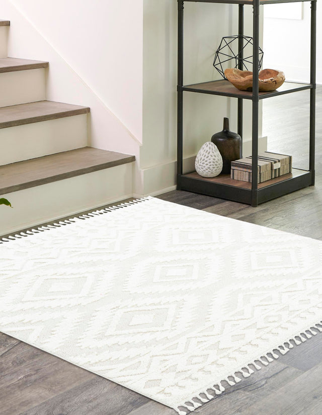 Ivory 7' 10 x 7' 10 Boho Square Area Rug 100% Polyester With Cotton Backing Geometric Modern Boho Bohemian Decor Carpet for Living Rooms Office Dining Kitchen Unique Interior Design for Sale at Rug Engine