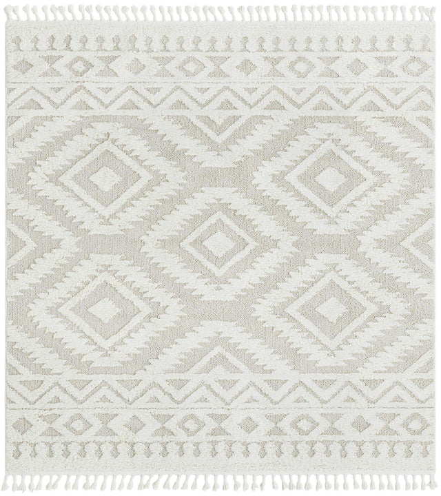 Ivory 7' 10 x 7' 10 Boho Square Area Rug 100% Polyester With Cotton Backing Geometric Modern Boho Bohemian Decor Carpet for Living Rooms Office Dining Kitchen Unique Interior Design for Sale at Rug Engine