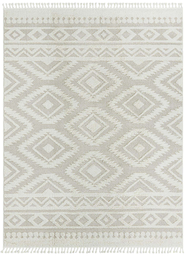 Ivory 9' x 12' Boho Rectangle Area Rug 100% Polyester With Cotton Backing Geometric Modern Boho Bohemian Decor Carpet for Living Rooms Office Dining Kitchen Unique Interior Design for Sale at Rug Engine