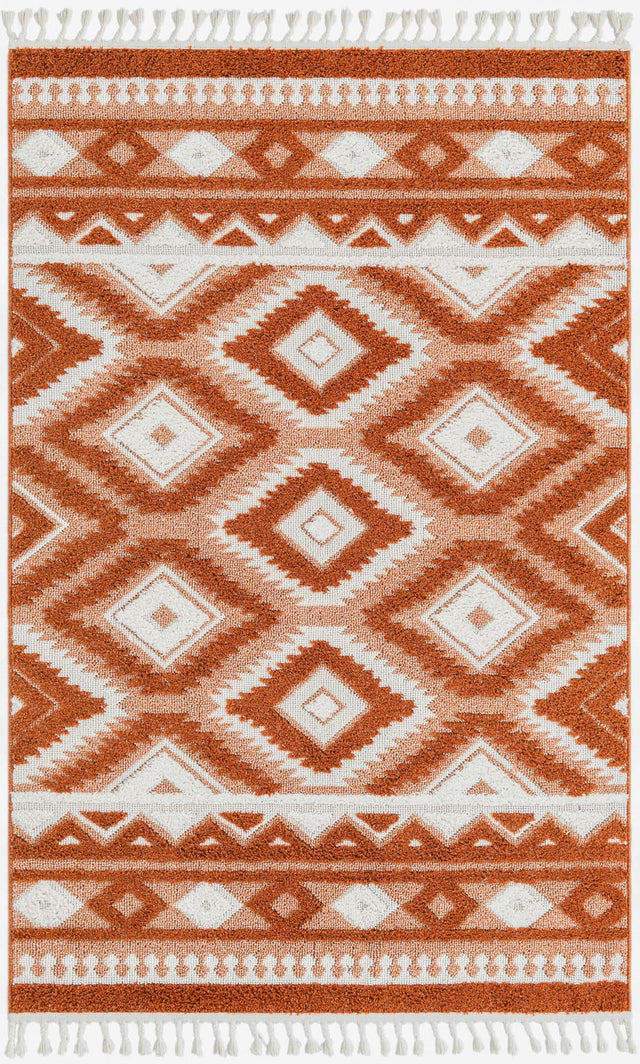 Rust Red 5' 3 x 8' Boho Rectangle Area Rug 100% Polyester With Cotton Backing Geometric Modern Boho Bohemian Decor Carpet for Living Rooms Office Dining Kitchen Unique Interior Design for Sale at Rug Engine