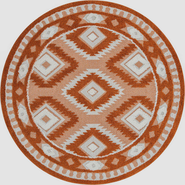 Rust Red 7' 10 x 7' 10 Boho Round Area Rug 100% Polyester With Cotton Backing Geometric Modern Boho Bohemian Decor Carpet for Living Rooms Office Dining Kitchen Unique Interior Design for Sale at Rug Engine