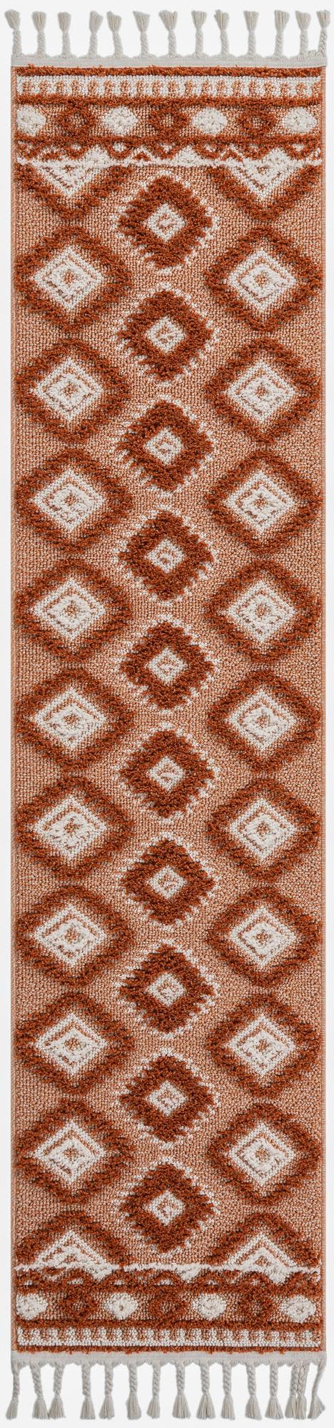 Rust Red 2' x 8' Boho Runner Area Rug 100% Polyester With Cotton Backing Geometric Modern Boho Bohemian Decor Carpet for Living Rooms Office Dining Kitchen Unique Interior Design for Sale at Rug Engine