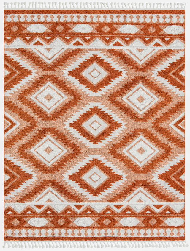 Rust Red 7' 10 x 10' Boho Rectangle Area Rug 100% Polyester With Cotton Backing Geometric Modern Boho Bohemian Decor Carpet for Living Rooms Office Dining Kitchen Unique Interior Design for Sale at Rug Engine
