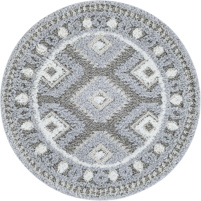 Gray 3' 3 x 3' 3 Boho Round Area Rug 100% Polyester With Cotton Backing Geometric Modern Boho Bohemian Decor Carpet for Living Rooms Office Dining Kitchen Unique Interior Design for Sale at Rug Engine