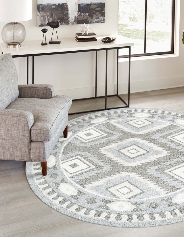 Gray 3' 3 x 3' 3 Boho Round Area Rug 100% Polyester With Cotton Backing Geometric Modern Boho Bohemian Decor Carpet for Living Rooms Office Dining Kitchen Unique Interior Design for Sale at Rug Engine