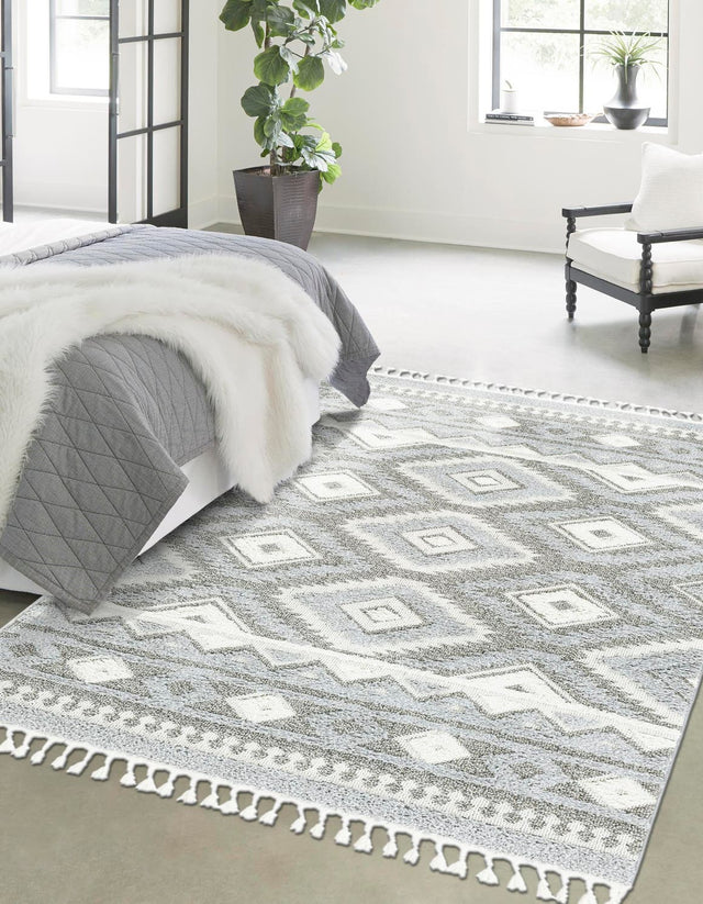Gray 4' 1 x 6' 1 Boho Rectangle Area Rug 100% Polyester With Cotton Backing Geometric Modern Boho Bohemian Decor Carpet for Living Rooms Office Dining Kitchen Unique Interior Design for Sale at Rug Engine
