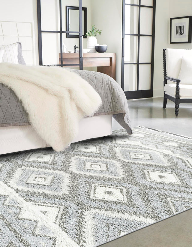 Gray 4' 1 x 6' 1 Boho Rectangle Area Rug 100% Polyester With Cotton Backing Geometric Modern Boho Bohemian Decor Carpet for Living Rooms Office Dining Kitchen Unique Interior Design for Sale at Rug Engine