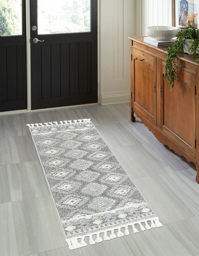 Gray 2' x 8' Boho Runner Area Rug 100% Polyester With Cotton Backing Geometric Modern Boho Bohemian Decor Carpet for Living Rooms Office Dining Kitchen Unique Interior Design for Sale at Rug Engine