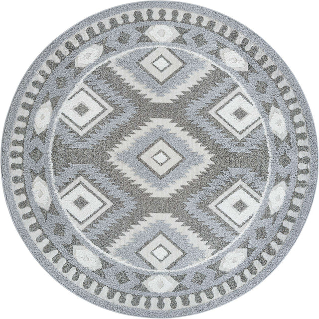 Gray 7' 10 x 7' 10 Boho Round Area Rug 100% Polyester With Cotton Backing Geometric Modern Boho Bohemian Decor Carpet for Living Rooms Office Dining Kitchen Unique Interior Design for Sale at Rug Engine