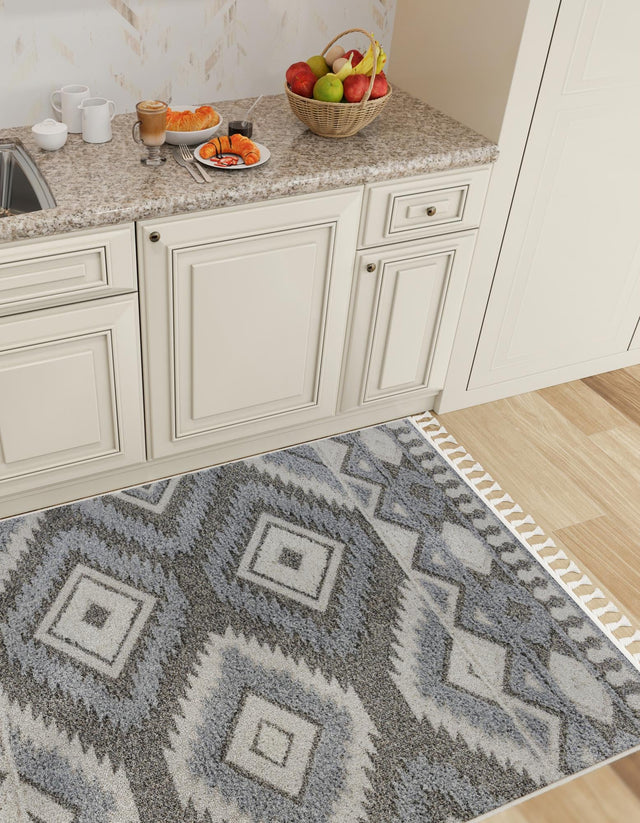 Gray 7' 10 x 7' 10 Boho Square Area Rug 100% Polyester With Cotton Backing Geometric Modern Boho Bohemian Decor Carpet for Living Rooms Office Dining Kitchen Unique Interior Design for Sale at Rug Engine