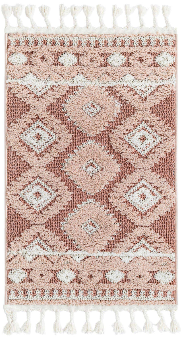 Pink 2' x 3' 1 Boho Rectangle Area Rug 100% Polyester With Cotton Backing Geometric Modern Boho Bohemian Decor Carpet for Living Rooms Office Dining Kitchen Unique Interior Design for Sale at Rug Engine