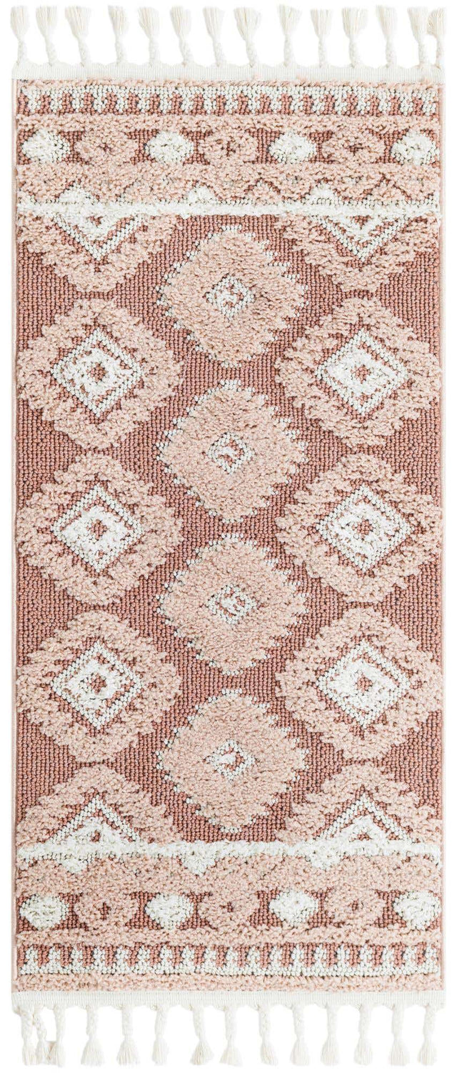 Pink 2' x 4' 1 Boho Runner Area Rug 100% Polyester With Cotton Backing Geometric Modern Boho Bohemian Decor Carpet for Living Rooms Office Dining Kitchen Unique Interior Design for Sale at Rug Engine