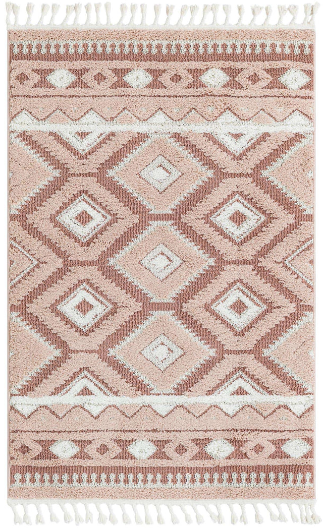 Pink 4' 1 x 6' 1 Boho Rectangle Area Rug 100% Polyester With Cotton Backing Geometric Modern Boho Bohemian Decor Carpet for Living Rooms Office Dining Kitchen Unique Interior Design for Sale at Rug Engine
