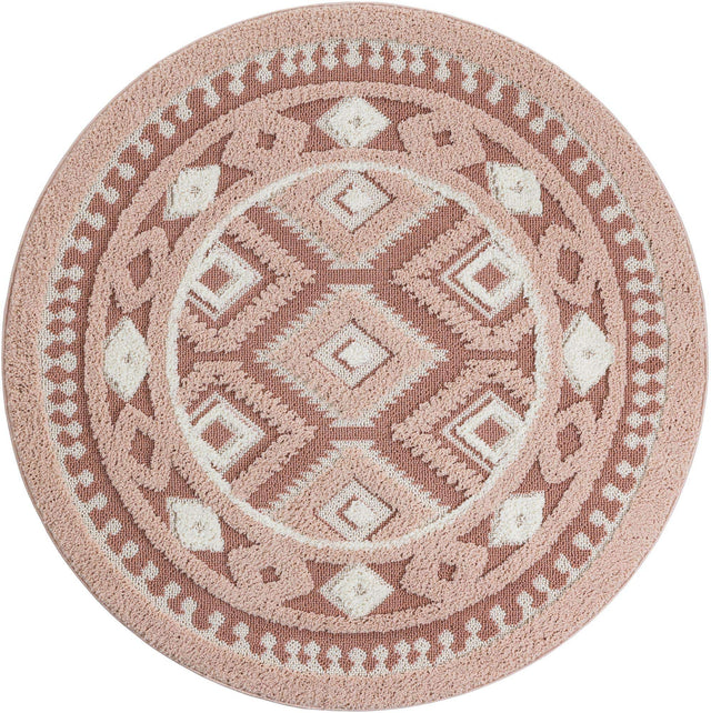 Pink 5' 3 x 5' 3 Boho Round Area Rug 100% Polyester With Cotton Backing Geometric Modern Boho Bohemian Decor Carpet for Living Rooms Office Dining Kitchen Unique Interior Design for Sale at Rug Engine