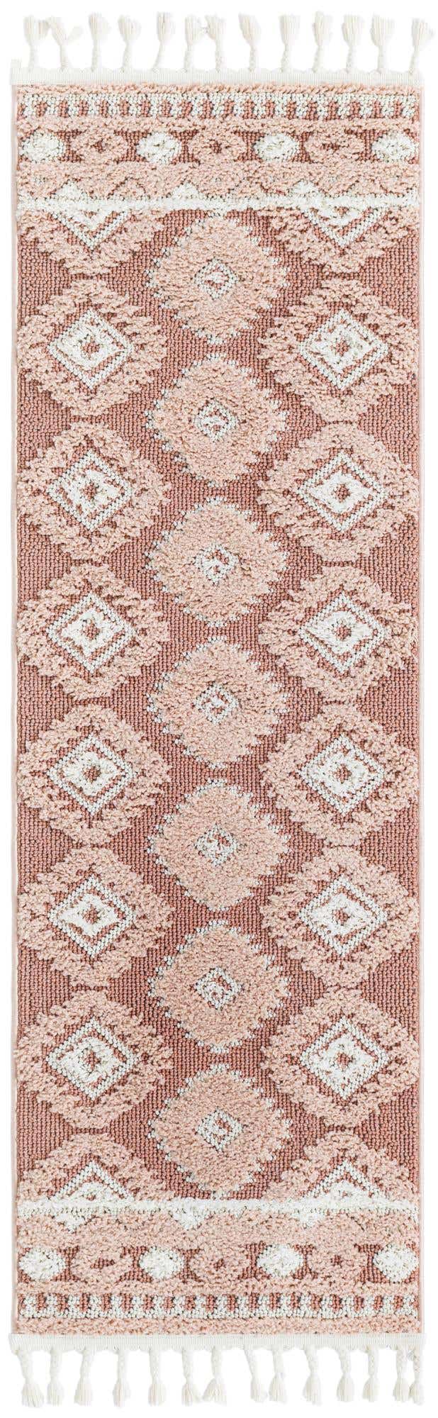 Pink 2' x 6' 1 Boho Runner Area Rug 100% Polyester With Cotton Backing Geometric Modern Boho Bohemian Decor Carpet for Living Rooms Office Dining Kitchen Unique Interior Design for Sale at Rug Engine