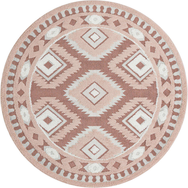 Pink 7' 10 x 7' 10 Boho Round Area Rug 100% Polyester With Cotton Backing Geometric Modern Boho Bohemian Decor Carpet for Living Rooms Office Dining Kitchen Unique Interior Design for Sale at Rug Engine