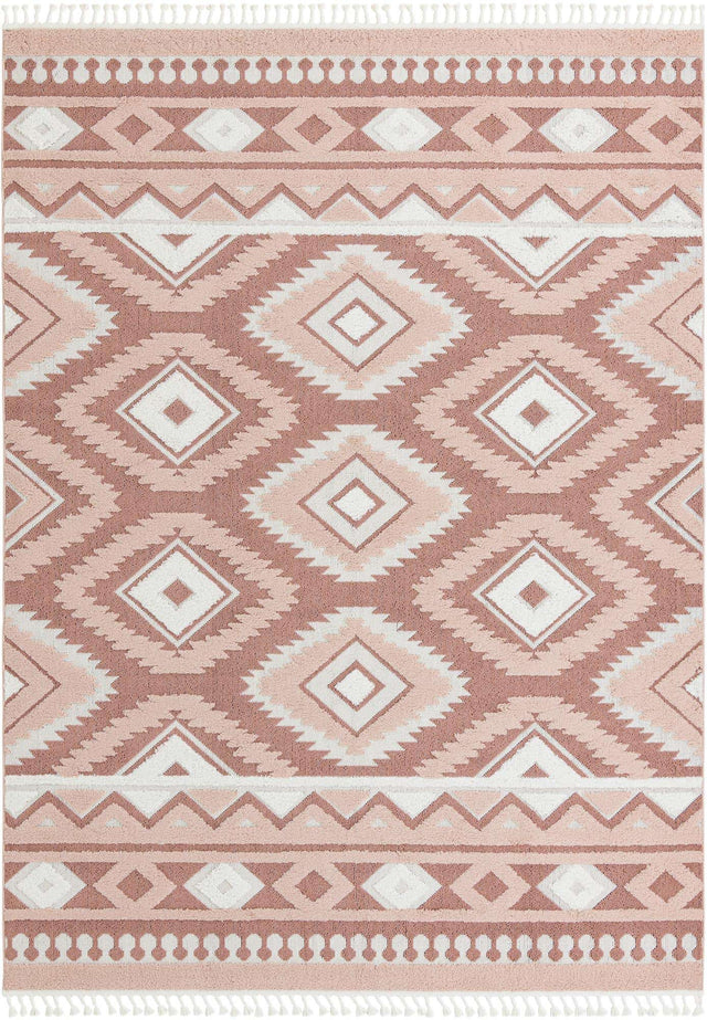 Pink 9' x 12' Boho Rectangle Area Rug 100% Polyester With Cotton Backing Geometric Modern Boho Bohemian Decor Carpet for Living Rooms Office Dining Kitchen Unique Interior Design for Sale at Rug Engine