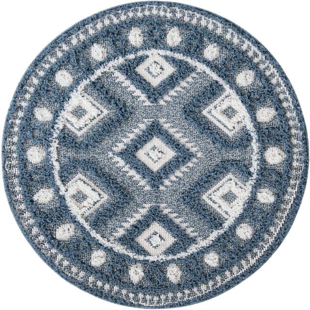 Blue 3' 3 x 3' 3 Boho Round Area Rug 100% Polyester With Cotton Backing Geometric Modern Boho Bohemian Decor Carpet for Living Rooms Office Dining Kitchen Unique Interior Design for Sale at Rug Engine
