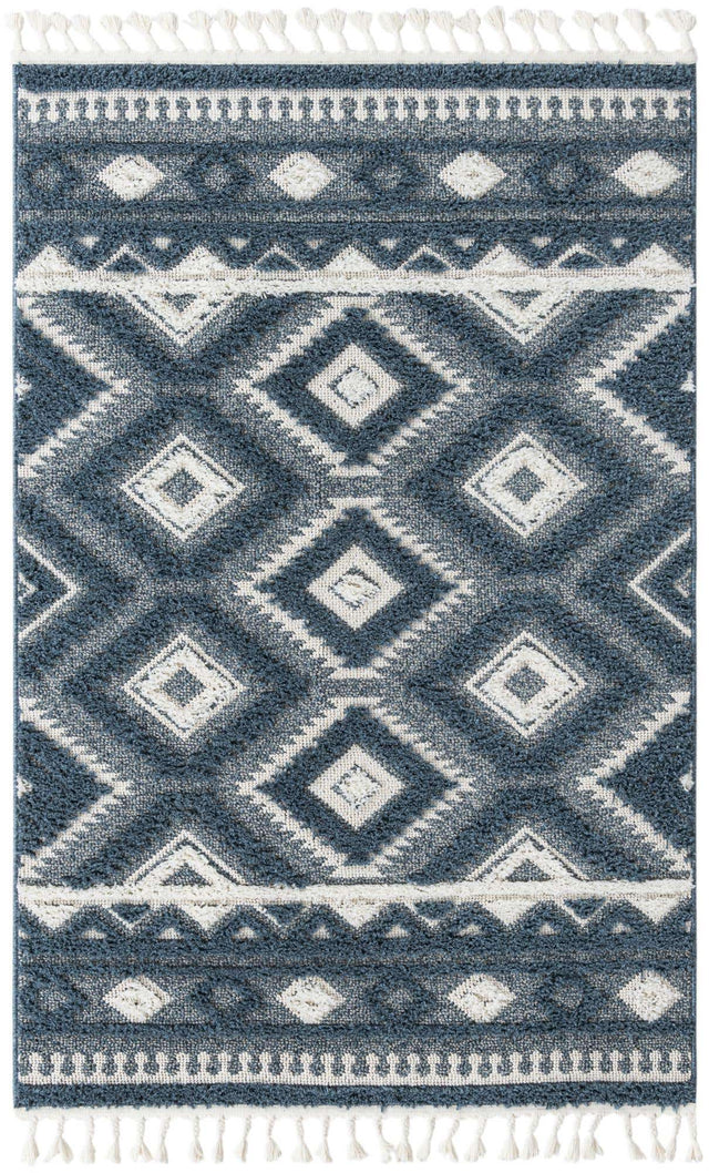 Blue 4' 1 x 6' 1 Boho Rectangle Area Rug 100% Polyester With Cotton Backing Geometric Modern Boho Bohemian Decor Carpet for Living Rooms Office Dining Kitchen Unique Interior Design for Sale at Rug Engine