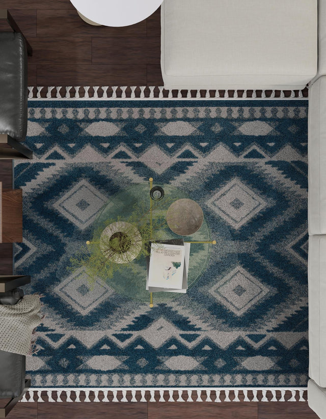 Blue 7' 10 x 7' 10 Boho Square Area Rug 100% Polyester With Cotton Backing Geometric Modern Boho Bohemian Decor Carpet for Living Rooms Office Dining Kitchen Unique Interior Design for Sale at Rug Engine