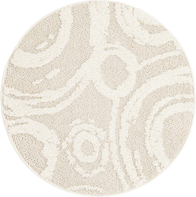 Ivory 3' 3 x 3' 3 Boho Round Area Rug 100% Polyester With Cotton Backing Geometric Modern Boho Bohemian Decor Carpet for Living Rooms Office Dining Kitchen Unique Interior Design for Sale at Rug Engine