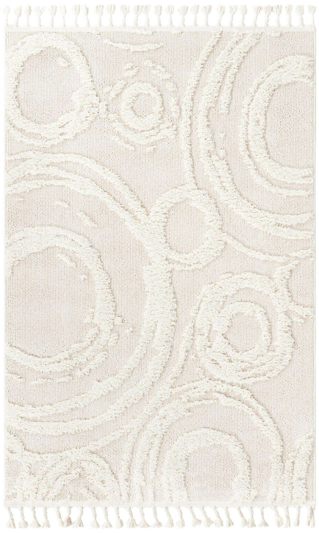 Ivory 4' 1 x 6' 1 Boho Rectangle Area Rug 100% Polyester With Cotton Backing Geometric Modern Boho Bohemian Decor Carpet for Living Rooms Office Dining Kitchen Unique Interior Design for Sale at Rug Engine