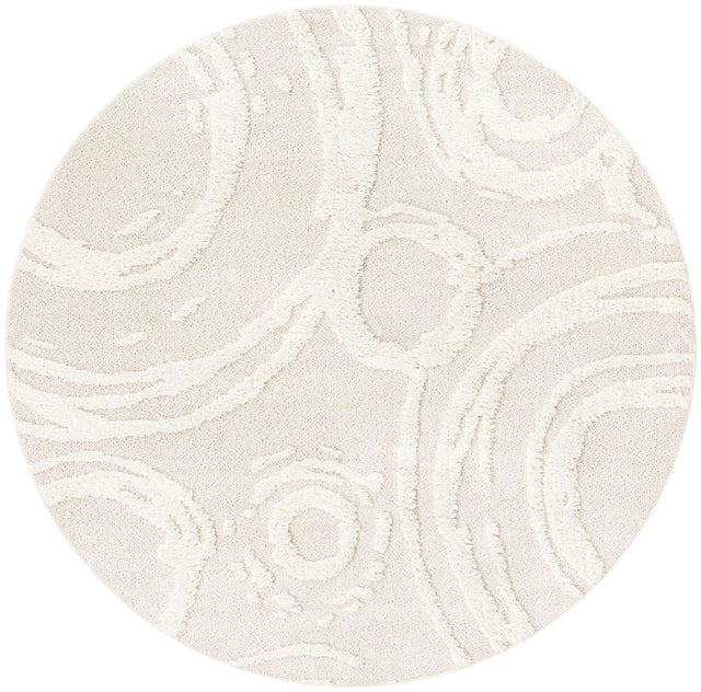 Ivory 7' 10 x 7' 10 Boho Round Area Rug 100% Polyester With Cotton Backing Geometric Modern Boho Bohemian Decor Carpet for Living Rooms Office Dining Kitchen Unique Interior Design for Sale at Rug Engine