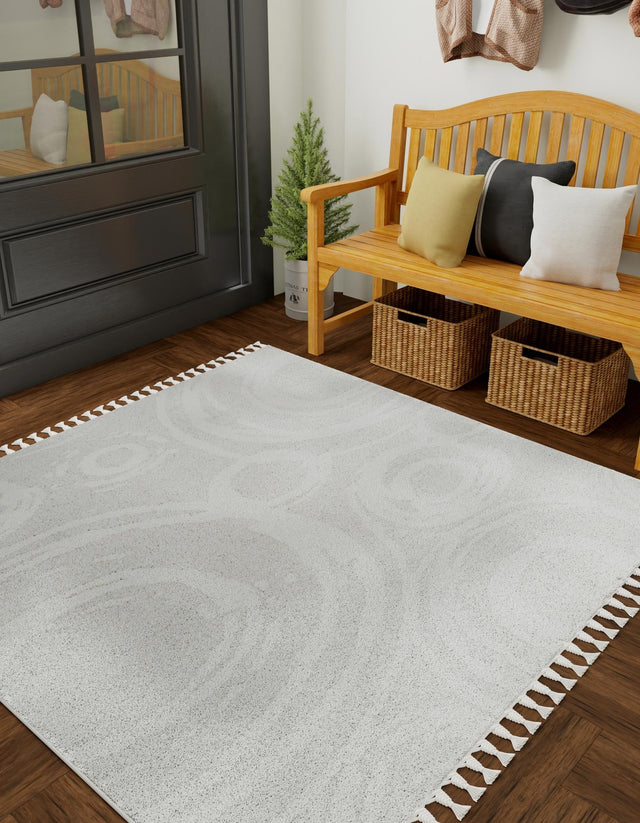 Ivory 7' 10 x 7' 10 Boho Square Area Rug 100% Polyester With Cotton Backing Geometric Modern Boho Bohemian Decor Carpet for Living Rooms Office Dining Kitchen Unique Interior Design for Sale at Rug Engine