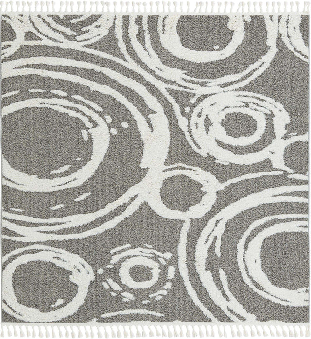 Gray 7' 10 x 7' 10 Boho Square Area Rug 100% Polyester With Cotton Backing Geometric Modern Boho Bohemian Decor Carpet for Living Rooms Office Dining Kitchen Unique Interior Design for Sale at Rug Engine
