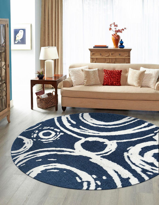 Blue 7' 10 x 7' 10 Boho Round Area Rug 100% Polyester With Cotton Backing Geometric Modern Boho Bohemian Decor Carpet for Living Rooms Office Dining Kitchen Unique Interior Design for Sale at Rug Engine