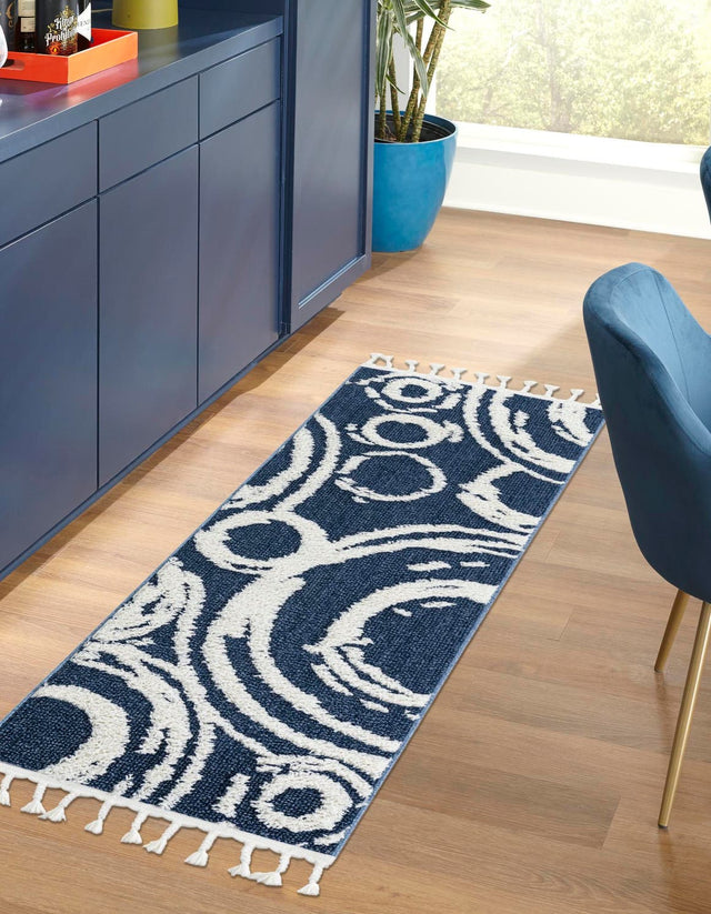 Blue 2' x 6' 1 Boho Runner Area Rug 100% Polyester With Cotton Backing Geometric Modern Boho Bohemian Decor Carpet for Living Rooms Office Dining Kitchen Unique Interior Design for Sale at Rug Engine