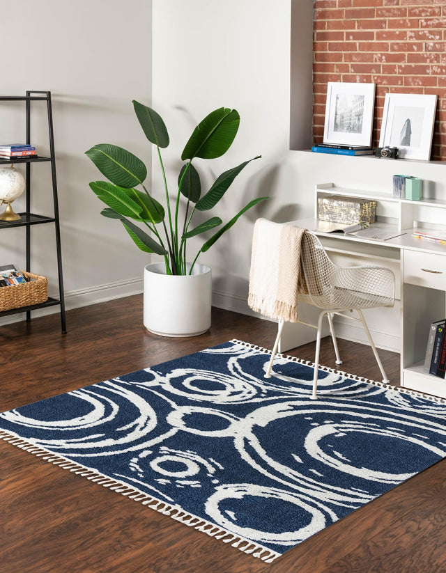 Blue 7' 10 x 7' 10 Boho Square Area Rug 100% Polyester With Cotton Backing Geometric Modern Boho Bohemian Decor Carpet for Living Rooms Office Dining Kitchen Unique Interior Design for Sale at Rug Engine