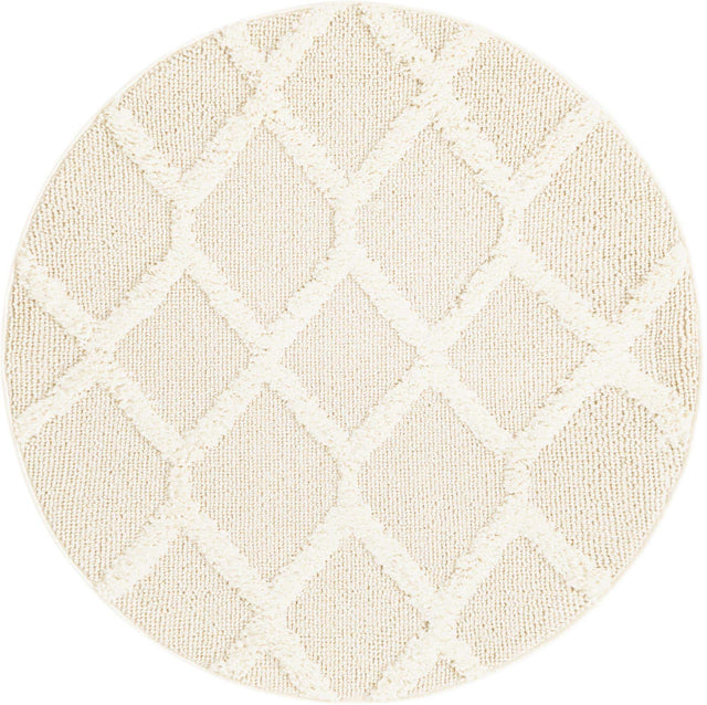 Ivory 3' 3 x 3' 3 Boho Round Area Rug 100% Polyester With Cotton Backing Geometric Modern Boho Bohemian Decor Carpet for Living Rooms Office Dining Kitchen Unique Interior Design for Sale at Rug Engine