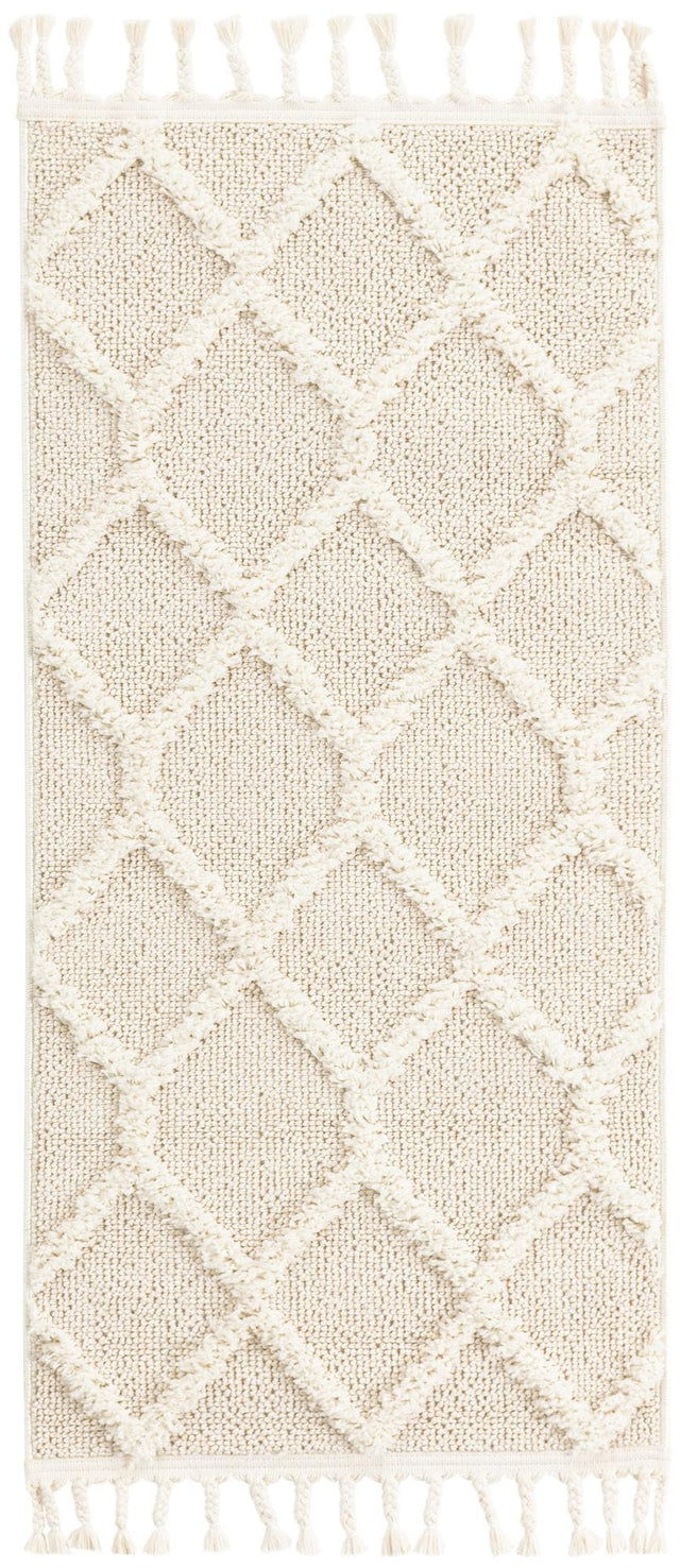 Ivory 2' x 4' 1 Boho Runner Area Rug 100% Polyester With Cotton Backing Geometric Modern Boho Bohemian Decor Carpet for Living Rooms Office Dining Kitchen Unique Interior Design for Sale at Rug Engine