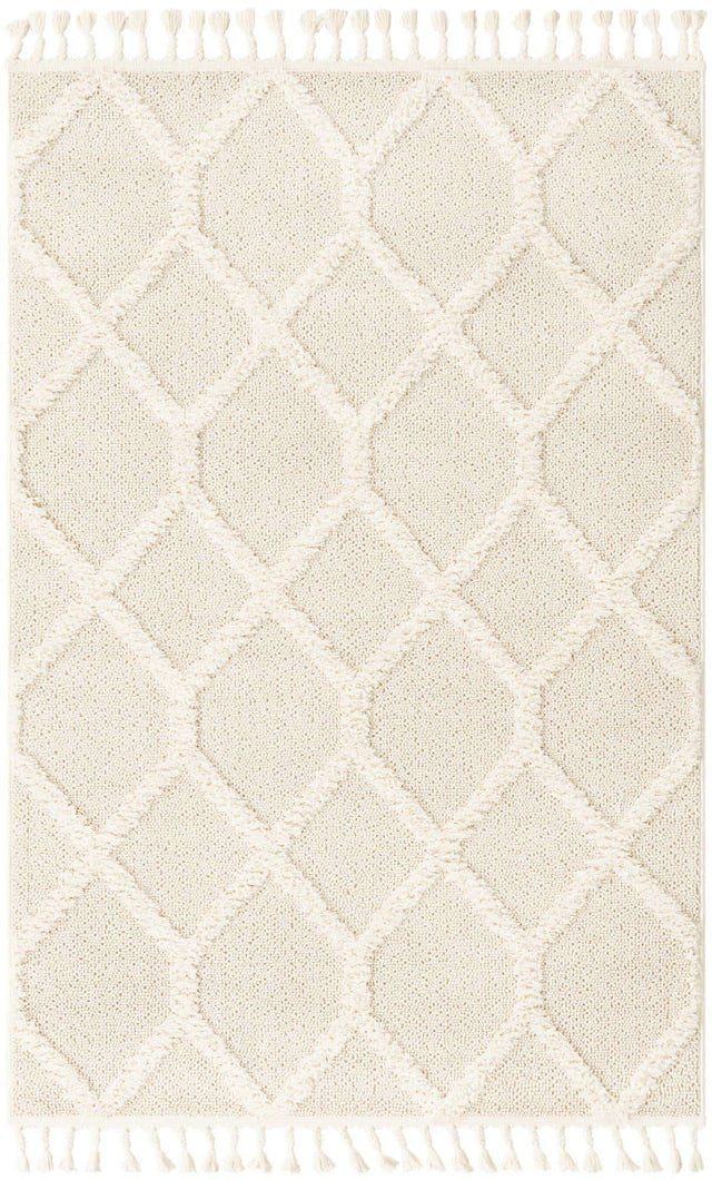 Ivory 4' 1 x 6' 1 Boho Rectangle Area Rug 100% Polyester With Cotton Backing Geometric Modern Boho Bohemian Decor Carpet for Living Rooms Office Dining Kitchen Unique Interior Design for Sale at Rug Engine