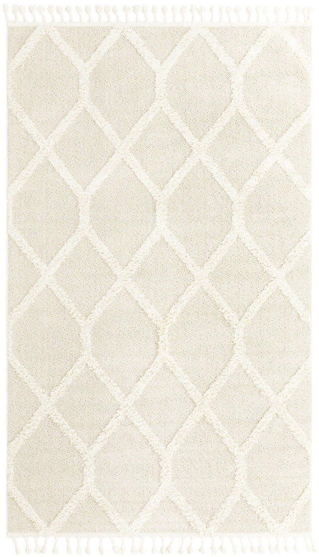 Ivory 5' 3 x 8' Boho Rectangle Area Rug 100% Polyester With Cotton Backing Geometric Modern Boho Bohemian Decor Carpet for Living Rooms Office Dining Kitchen Unique Interior Design for Sale at Rug Engine