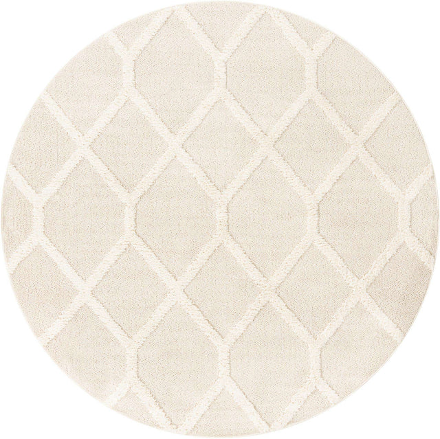 Ivory 7' 10 x 7' 10 Boho Round Area Rug 100% Polyester With Cotton Backing Geometric Modern Boho Bohemian Decor Carpet for Living Rooms Office Dining Kitchen Unique Interior Design for Sale at Rug Engine