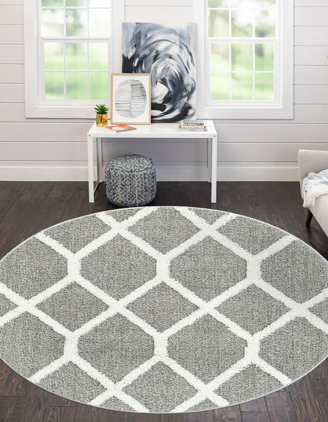 Gray 7' 10 x 7' 10 Boho Round Area Rug 100% Polyester With Cotton Backing Geometric Modern Boho Bohemian Decor Carpet for Living Rooms Office Dining Kitchen Unique Interior Design for Sale at Rug Engine