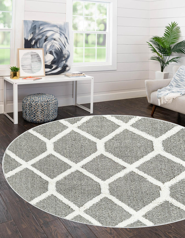 Gray 3' 3 x 3' 3 Boho Round Area Rug 100% Polyester With Cotton Backing Geometric Modern Boho Bohemian Decor Carpet for Living Rooms Office Dining Kitchen Unique Interior Design for Sale at Rug Engine