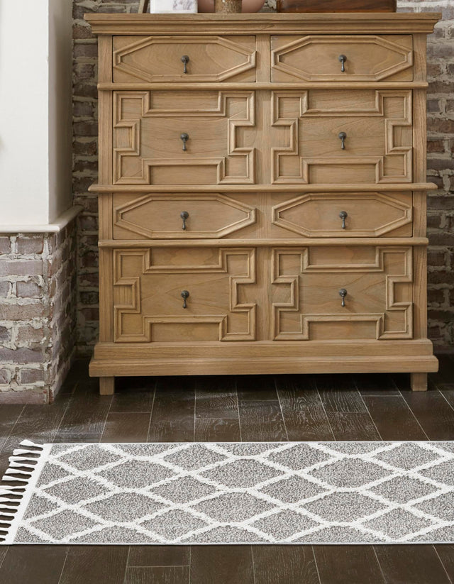 Gray 2' x 4' 1 Boho Runner Area Rug 100% Polyester With Cotton Backing Geometric Modern Boho Bohemian Decor Carpet for Living Rooms Office Dining Kitchen Unique Interior Design for Sale at Rug Engine