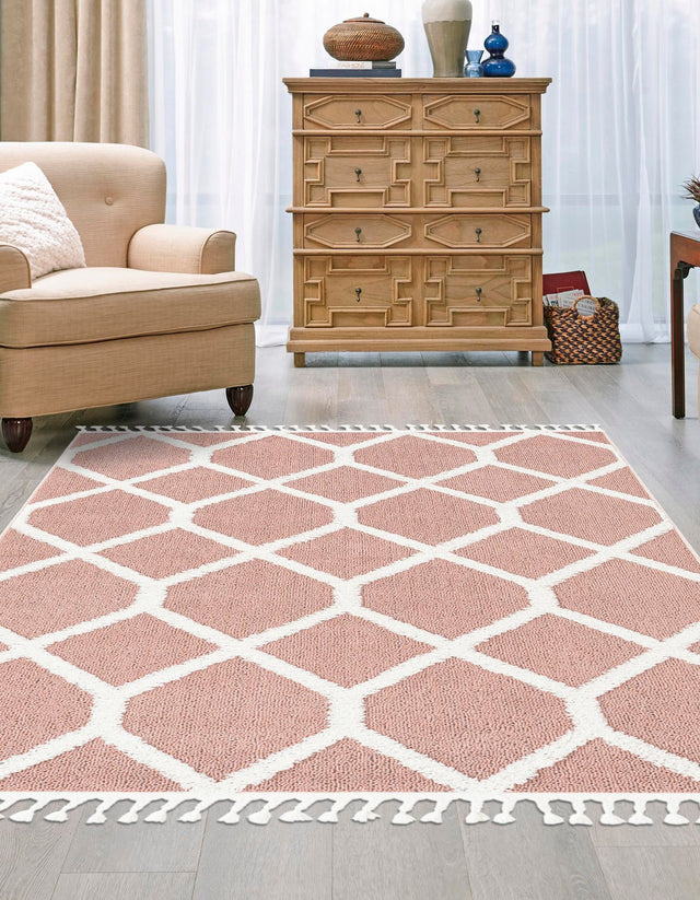 Pink 9' 6 x 14' 3 Boho Rectangle Area Rug 100% Polyester With Cotton Backing Geometric Modern Boho Bohemian Decor Carpet for Living Rooms Office Dining Kitchen Unique Interior Design for Sale at Rug Engine