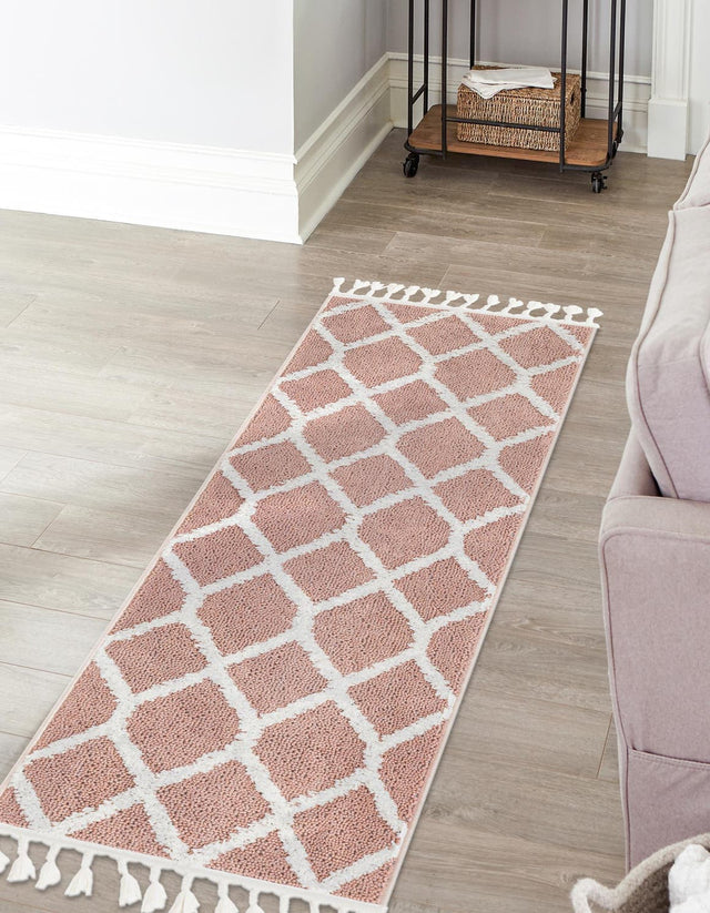 Pink 2' 7 x 12' Boho Runner Area Rug 100% Polyester With Cotton Backing Geometric Modern Boho Bohemian Decor Carpet for Living Rooms Office Dining Kitchen Unique Interior Design for Sale at Rug Engine